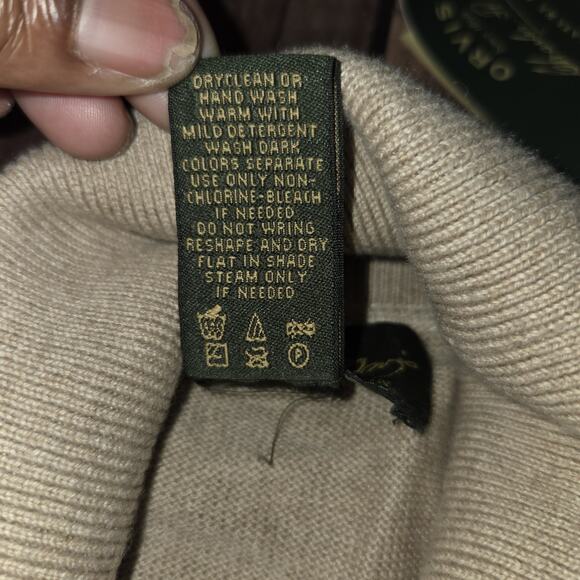 Orvis Mens Sweater L Beige Turtleneck Cashmere Blend Long Sleeve Signature - Picture 8 of 9